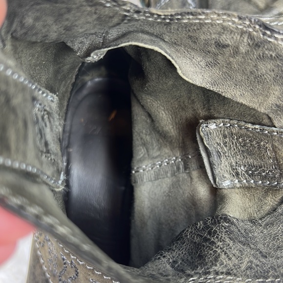 ZARA Point Toe MIDI Gray Green Cowboy Boots SZ 38 Embroidered Chain Deta… - Picture 7 of 12